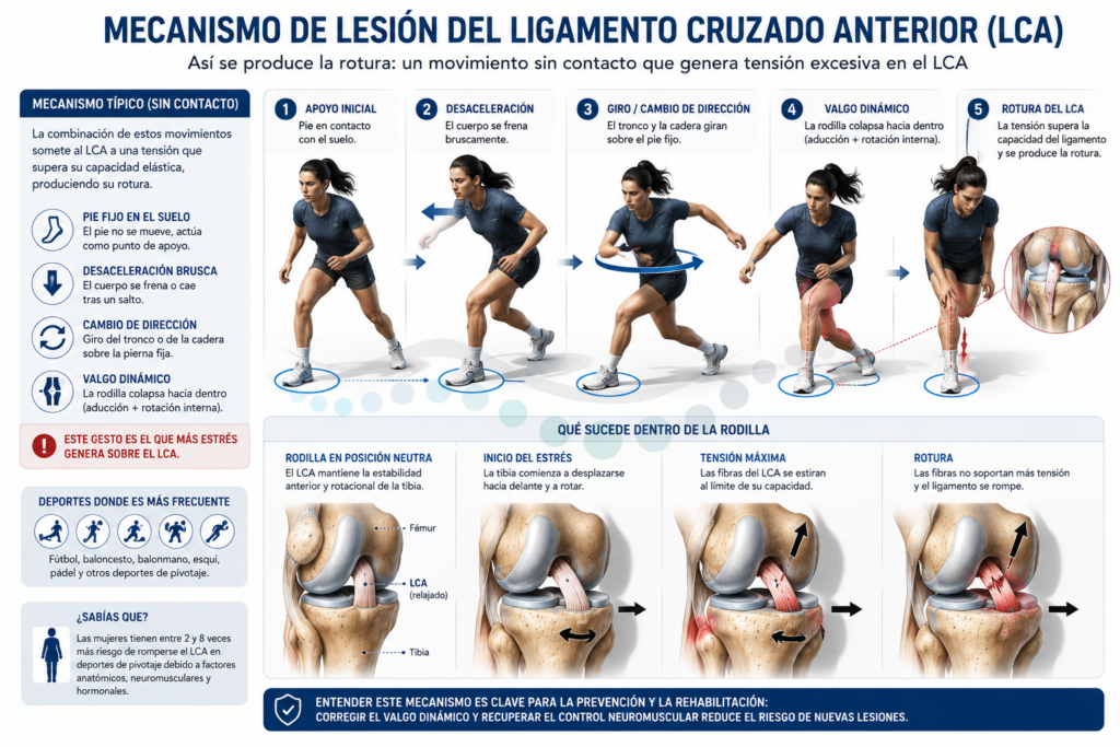 Mecanismo de lesión del ligamento cruzado anterior (LCA)