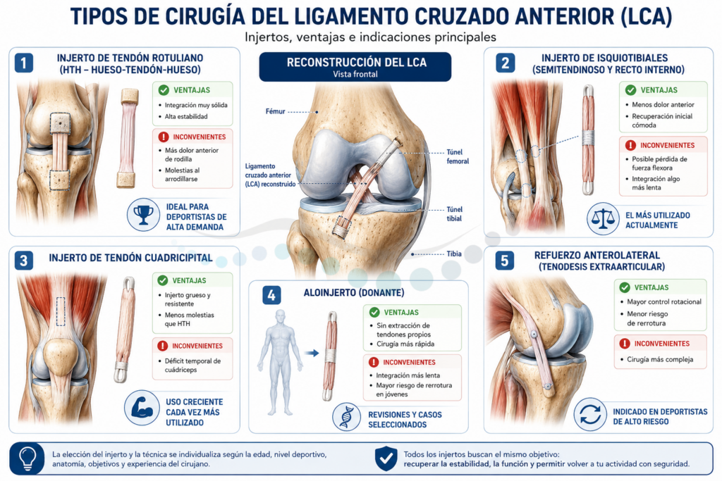 Tipos de cirugía del ligamento cruzado anterior: injertos del LCA